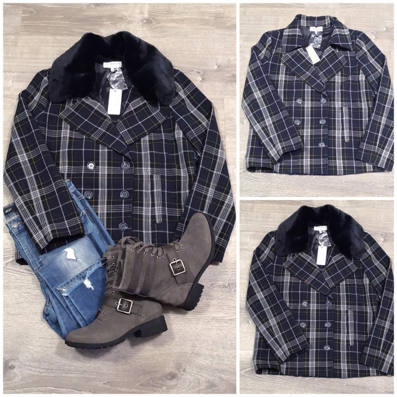 CURRENT AIR Anthro Plaid Double Breasted Coat - Picture 3 of 12